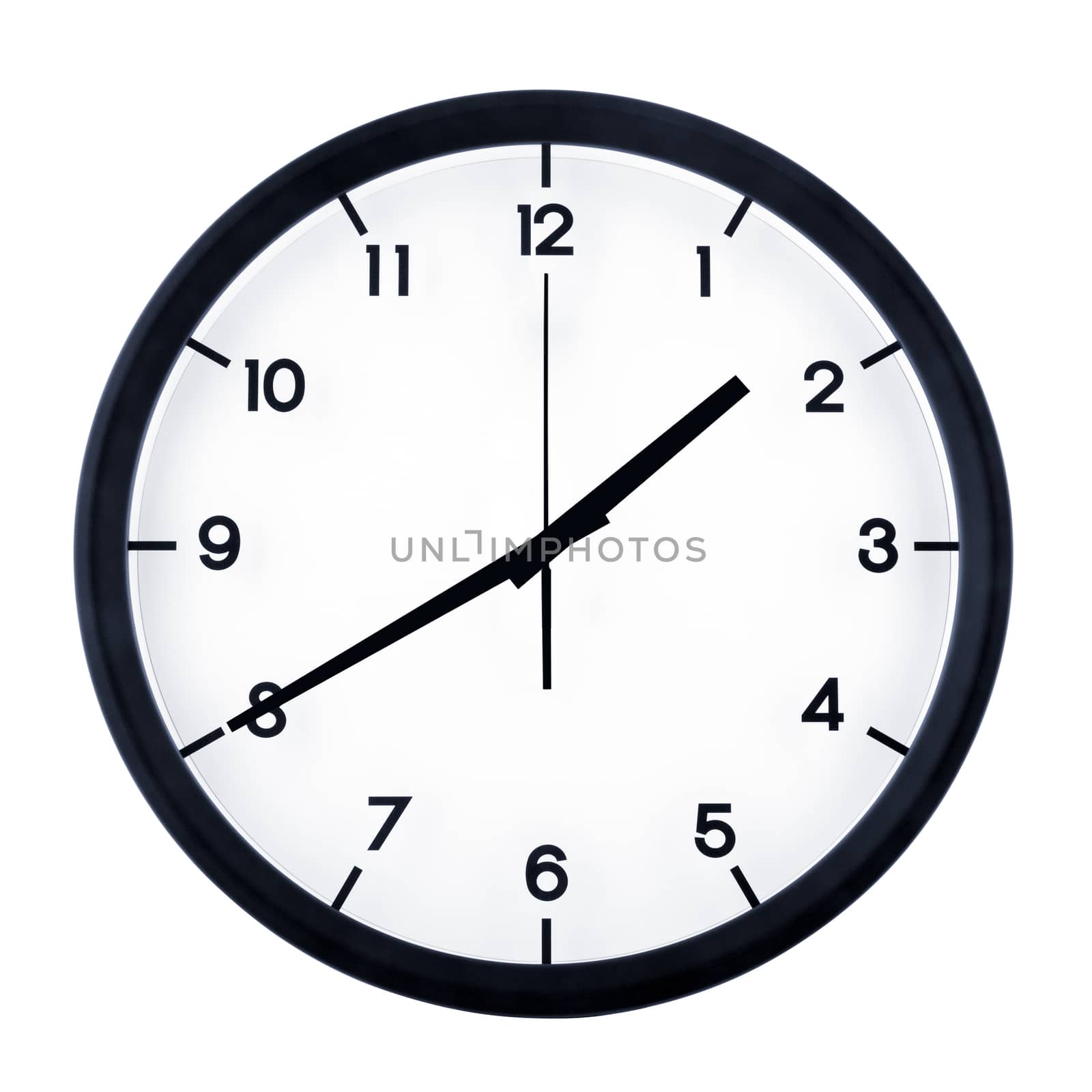 Classic analog clock pointing at one forty, isolated on white background.