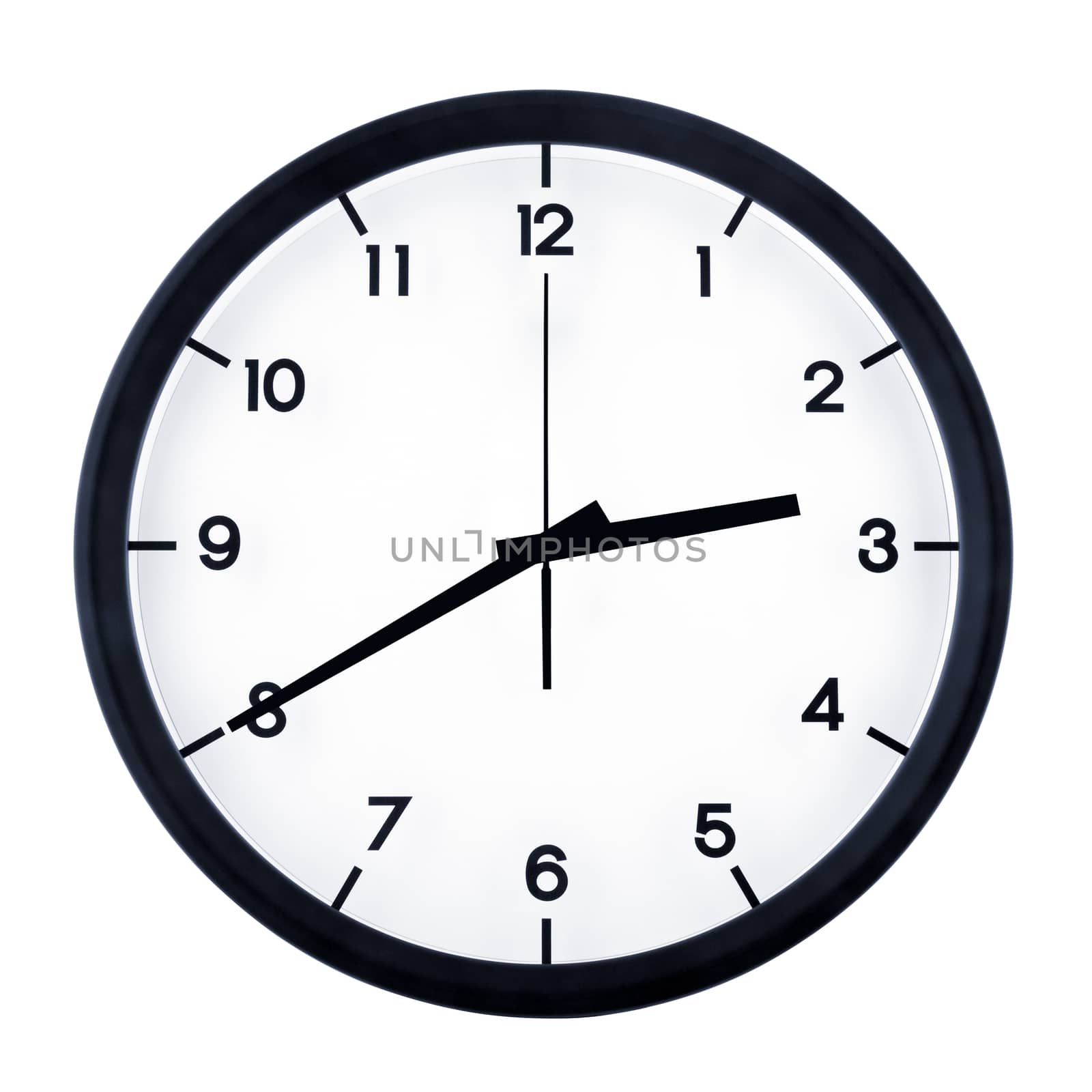 Classic analog clock pointing at two forty, isolated on white background.