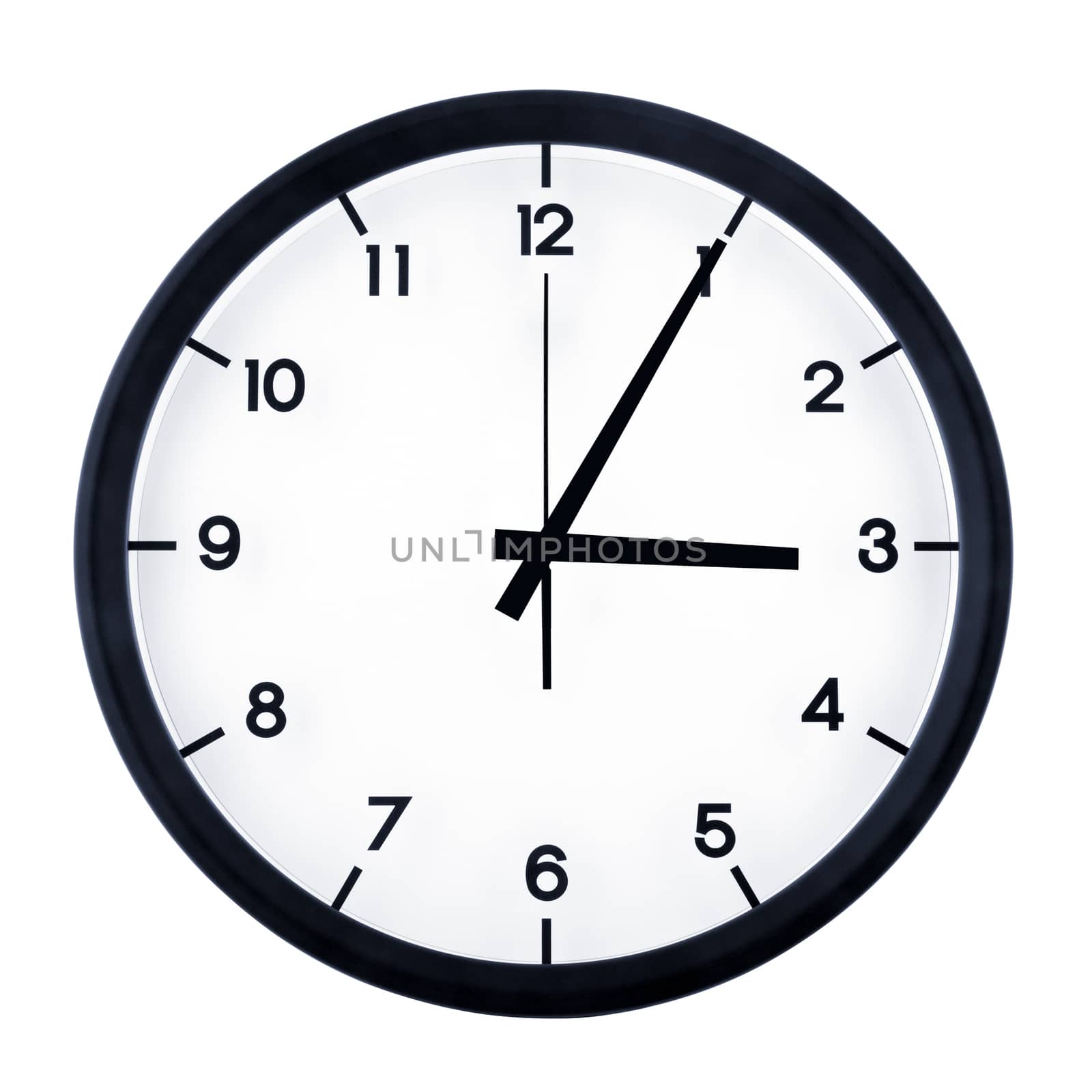 Classic analog clock pointing at three O five, isolated on white background.