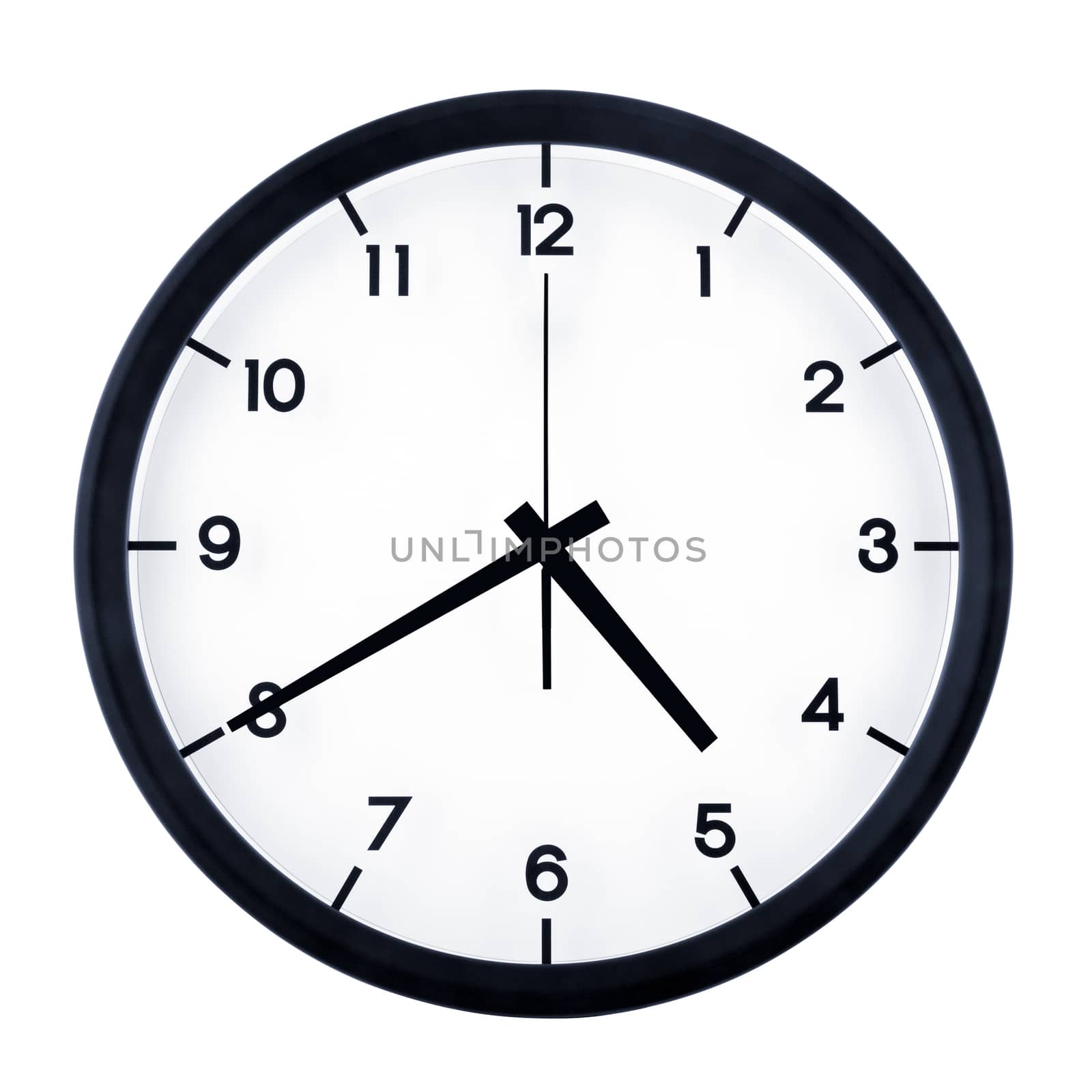 Classic analog clock pointing at four forty, isolated on white background.