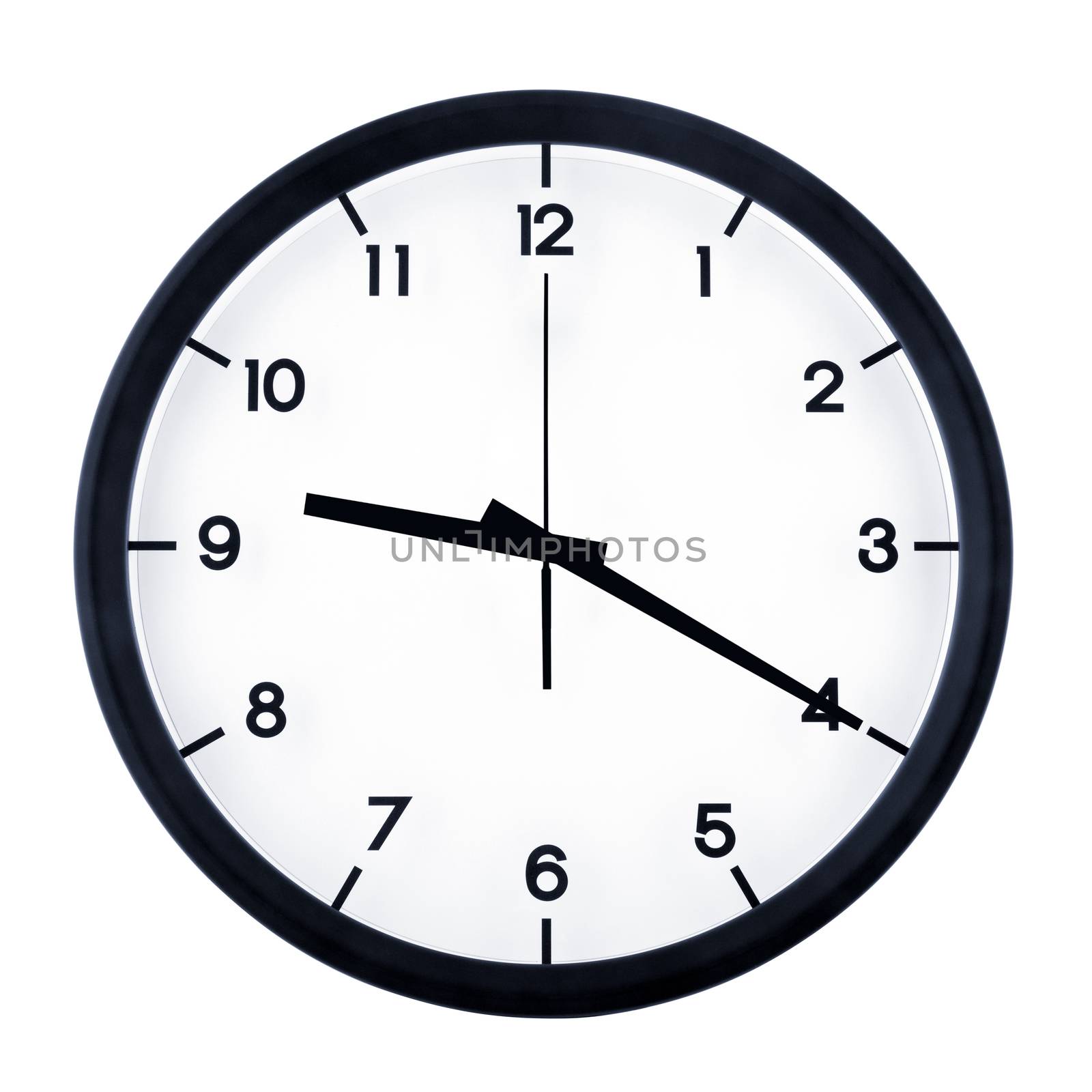 Classic analog clock pointing at nine twenty, isolated on white background.