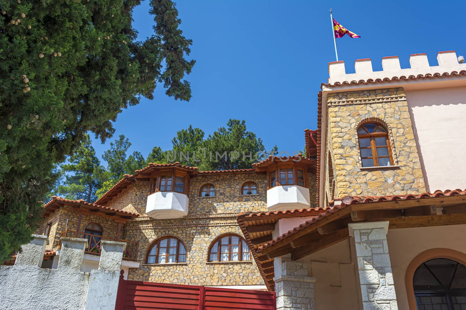 View of the Orthodox monastery Moni Agiou Ioanni Theologou, Greece. In the village of Vagia, near Thebes, is the post-Byzantine monastery of Saint John Theologos, also known as Mazaraki.