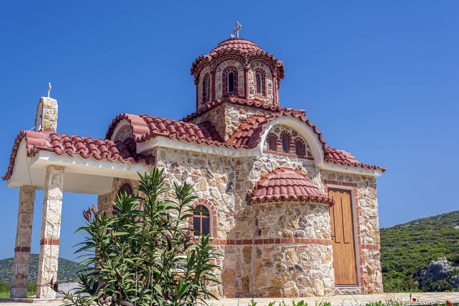 Small Orthodox church near Moni Agiou Ioanni Theologou, Greece.