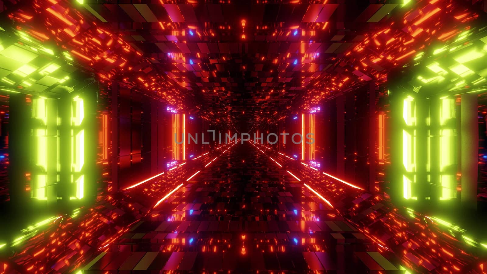 future scifi bricks textured hangar tunnel corridor with nice glowing lights and reflections 3d illustration wallpaper background by tunnelmotions