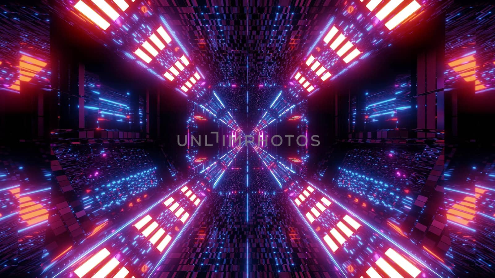 high reflective bricks textured futuristic sc-fi tunnel corridor with holy glowing christian cross symbol 3d rendering wallpaper background by tunnelmotions