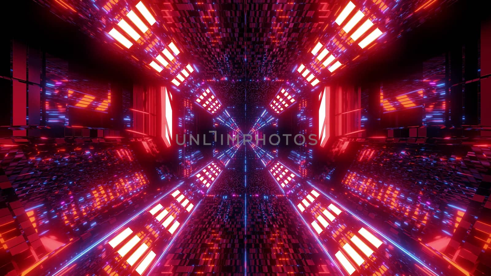 high reflective bricks textured futuristic sc-fi tunnel corridor with holy glowing christian cross symbol 3d rendering wallpaper background by tunnelmotions