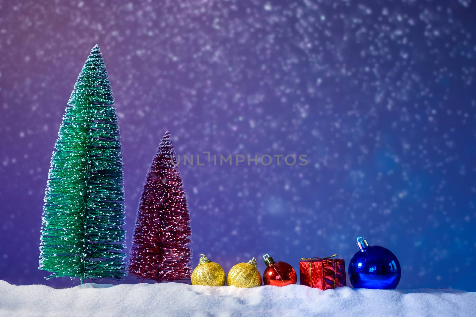 Merry christmas and happy new year greeting background. Christmas Lantern On Snow With Fir by sarayut_thaneerat