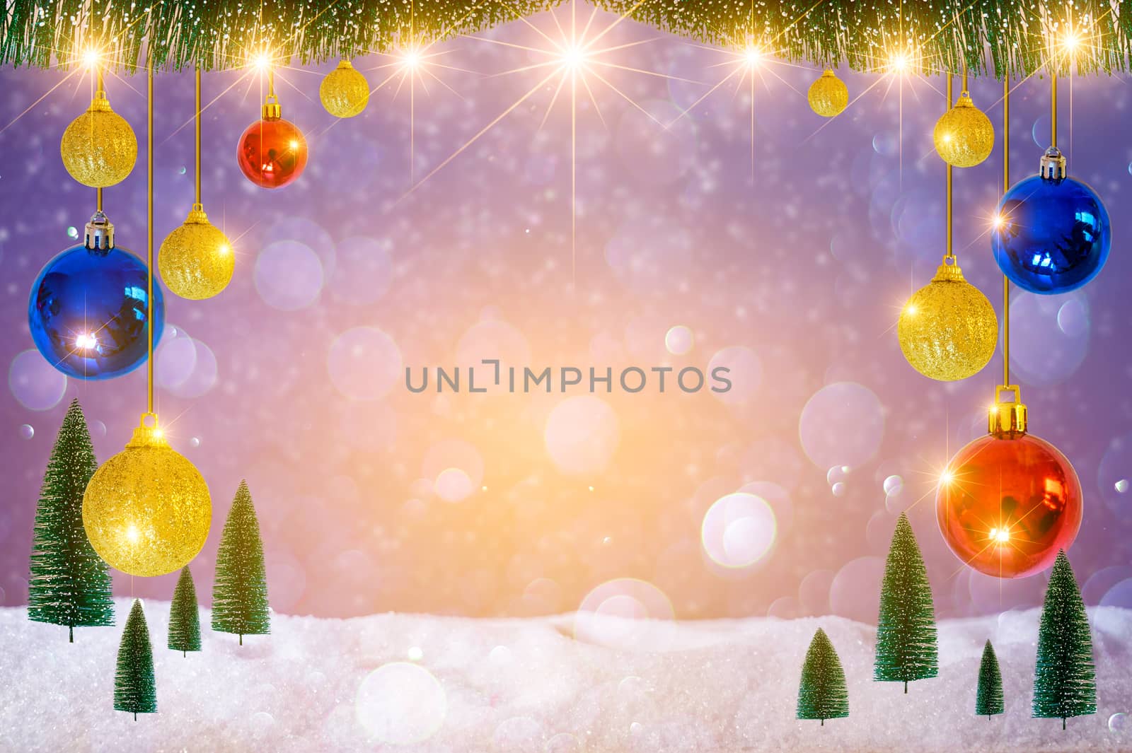 Merry christmas and happy new year greeting background. Christmas Lantern On Snow With Fir by sarayut_thaneerat