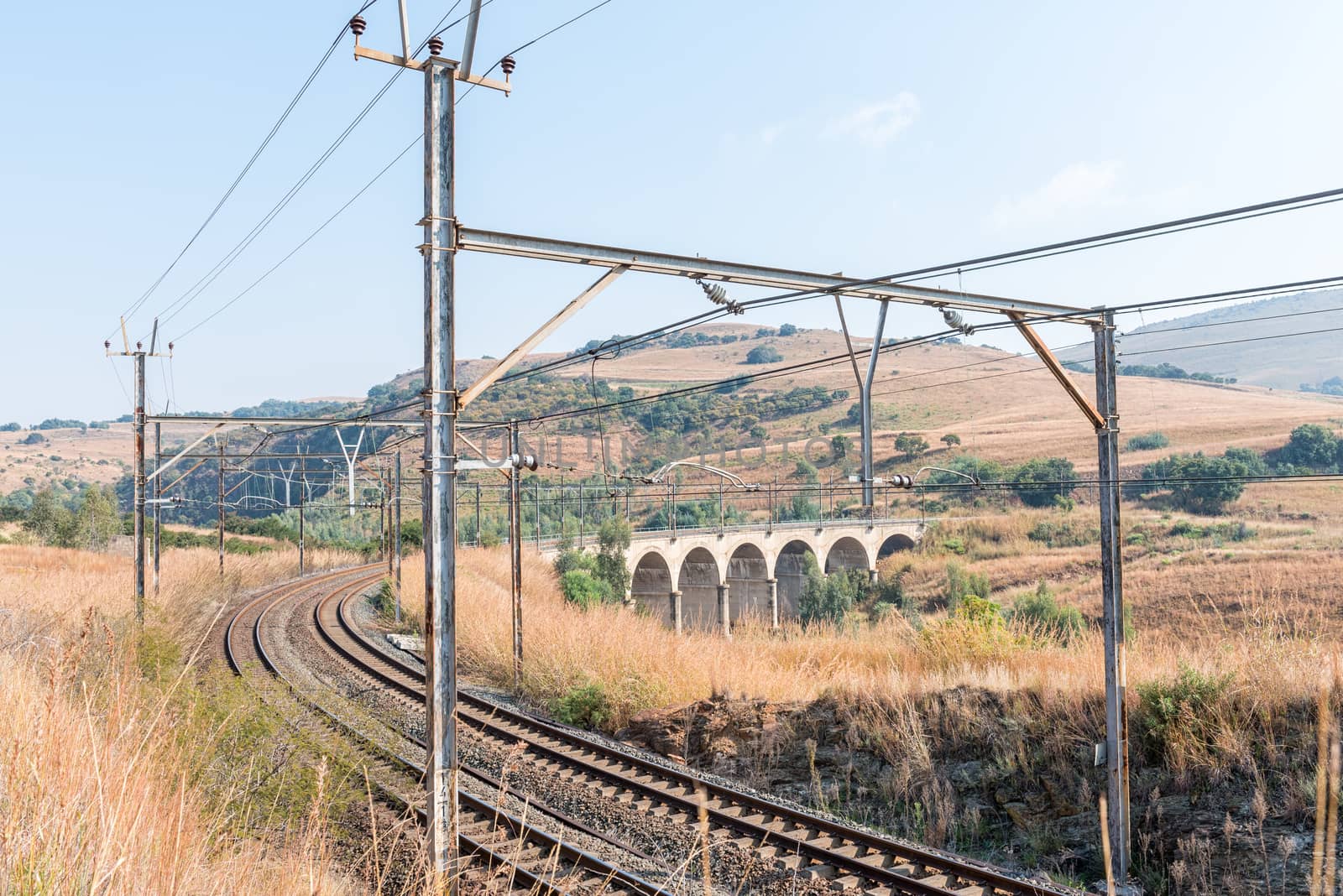 The electrified railroad between South Africa and Mozambique at Waterval Boven in Mpumalanga