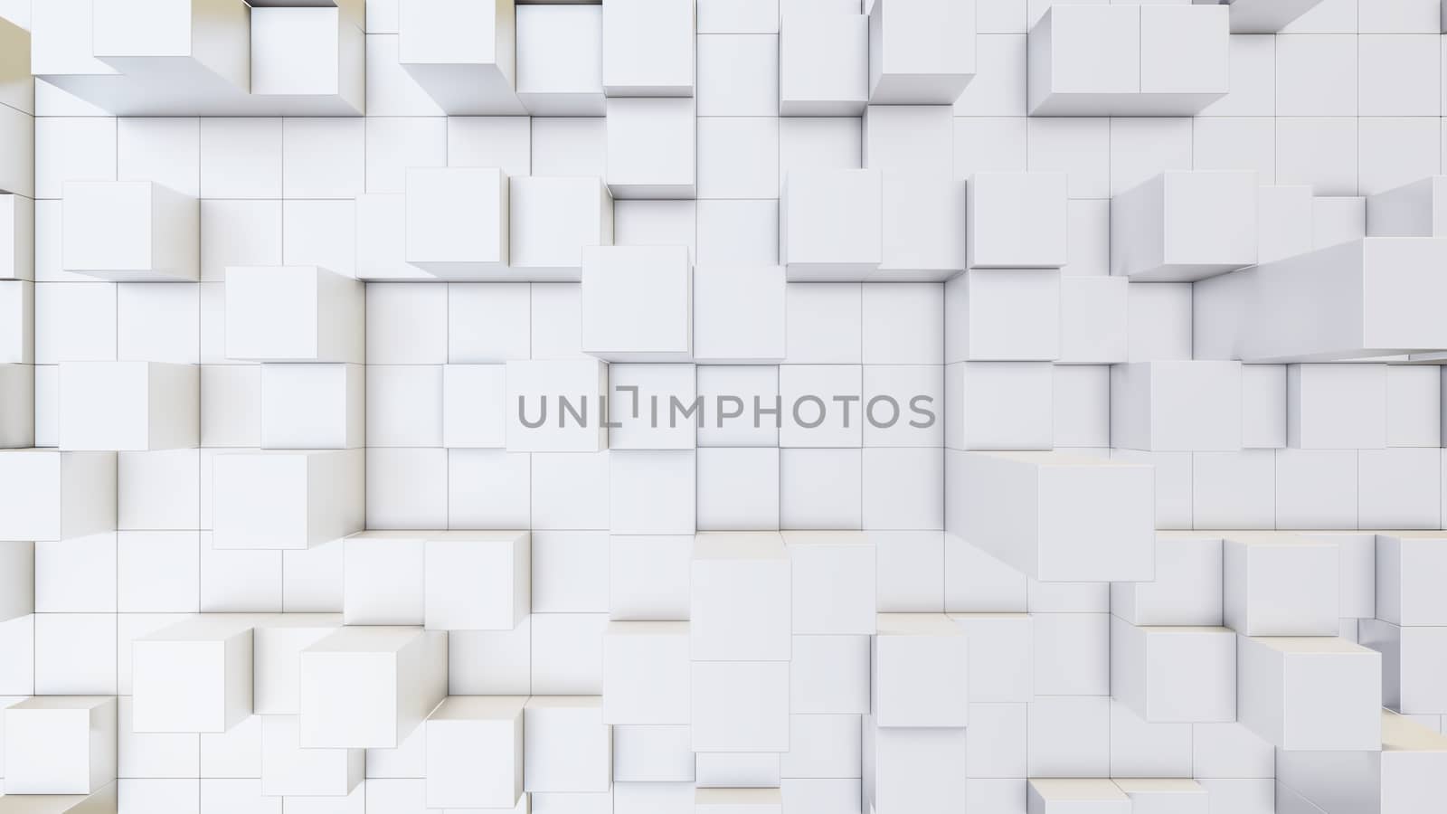 Abstract 3D illustration of white cubes background. Random displacement. Good background