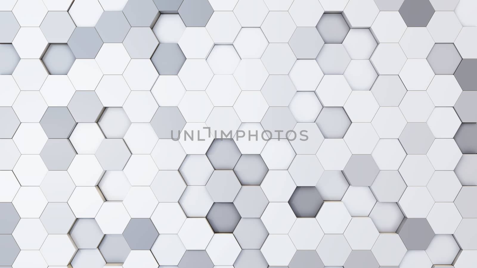 Abstract 3D illustration of colorful hexagons background. Random displacement. Good background