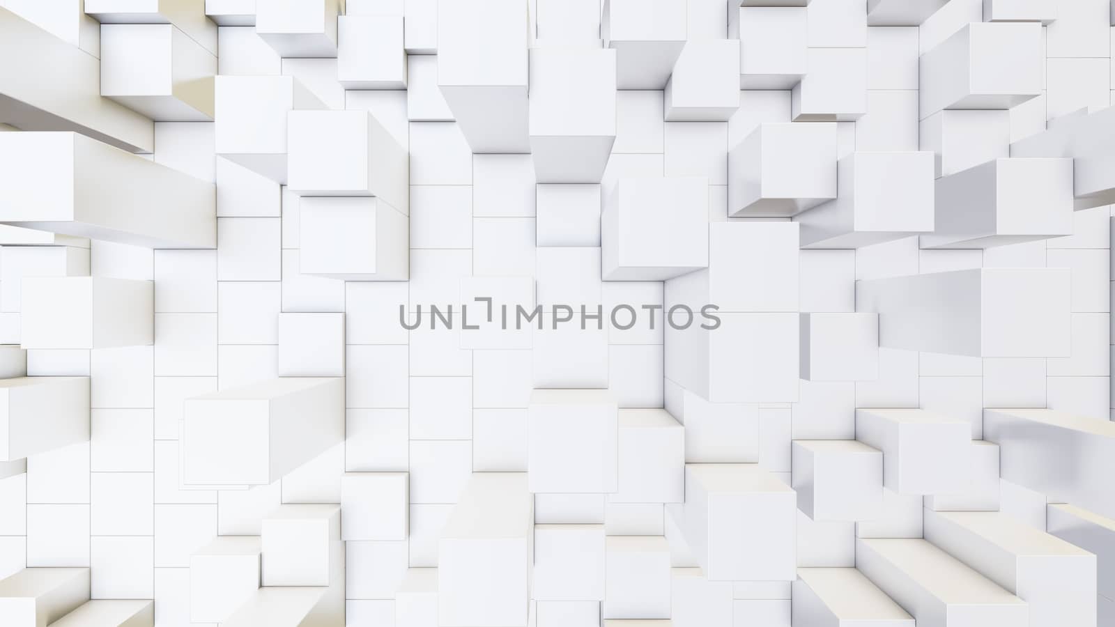 Abstract 3D illustration of white cubes background. Random displacement. Good background
