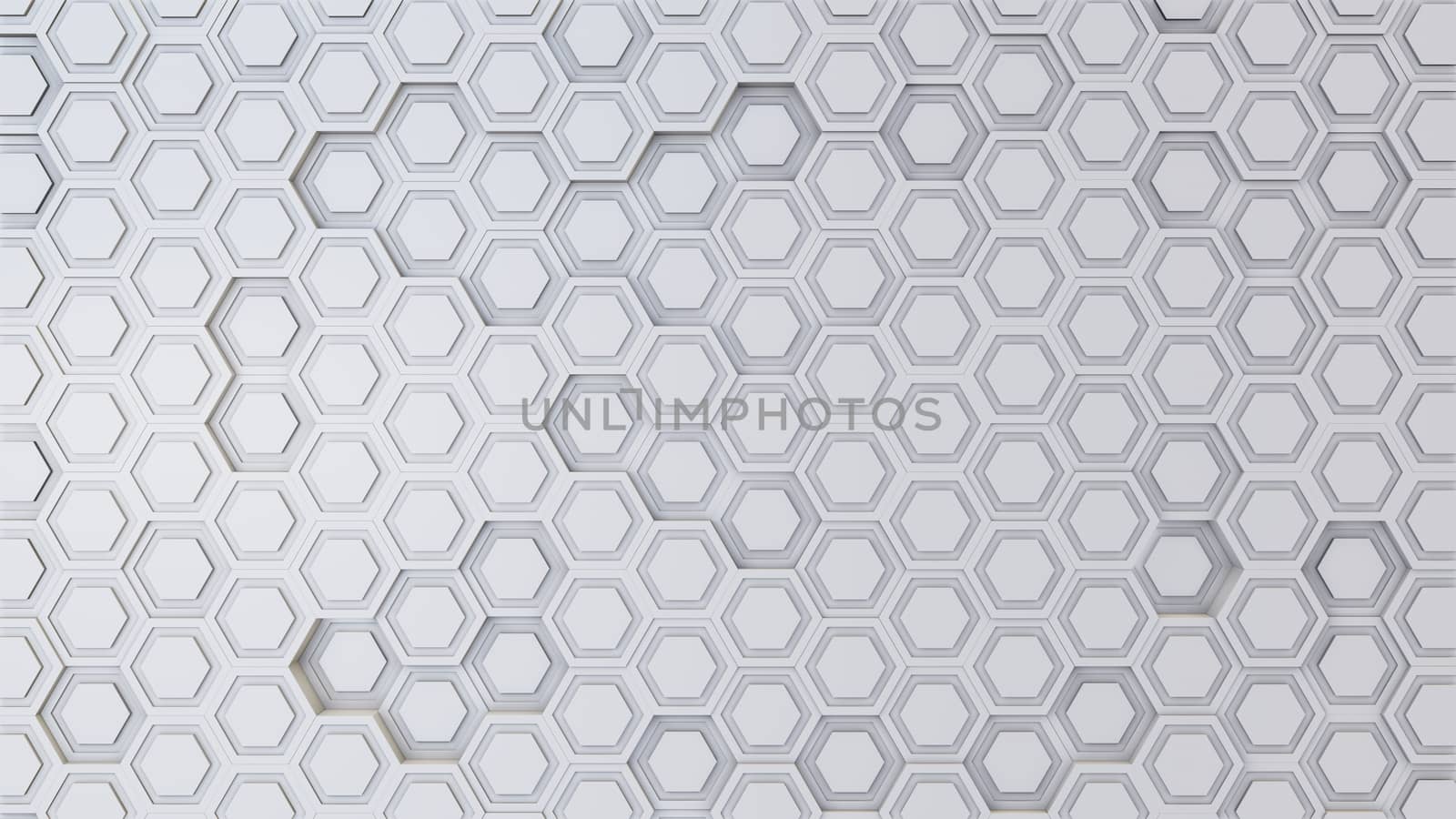 Abstract 3D illustration of hexagons background. Random displacement. Good background