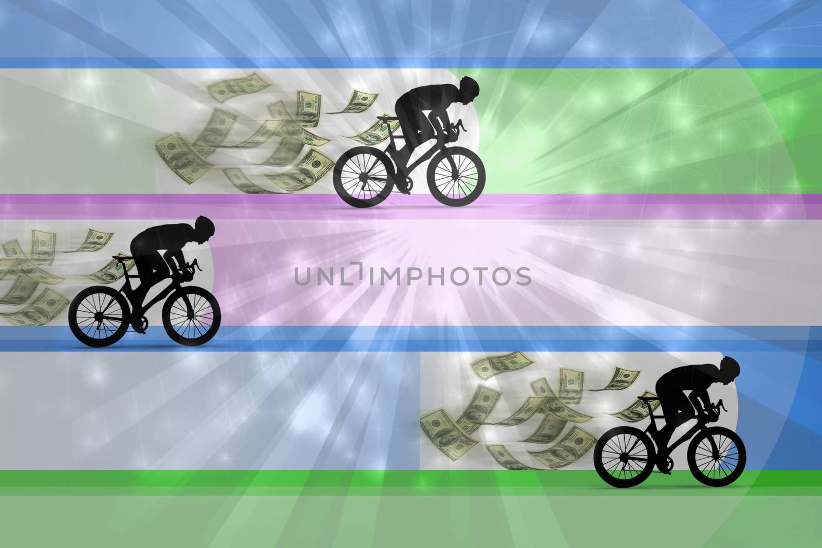 Cyclists travel to victory, illustration of the race of athletes ahead of recognition and reward