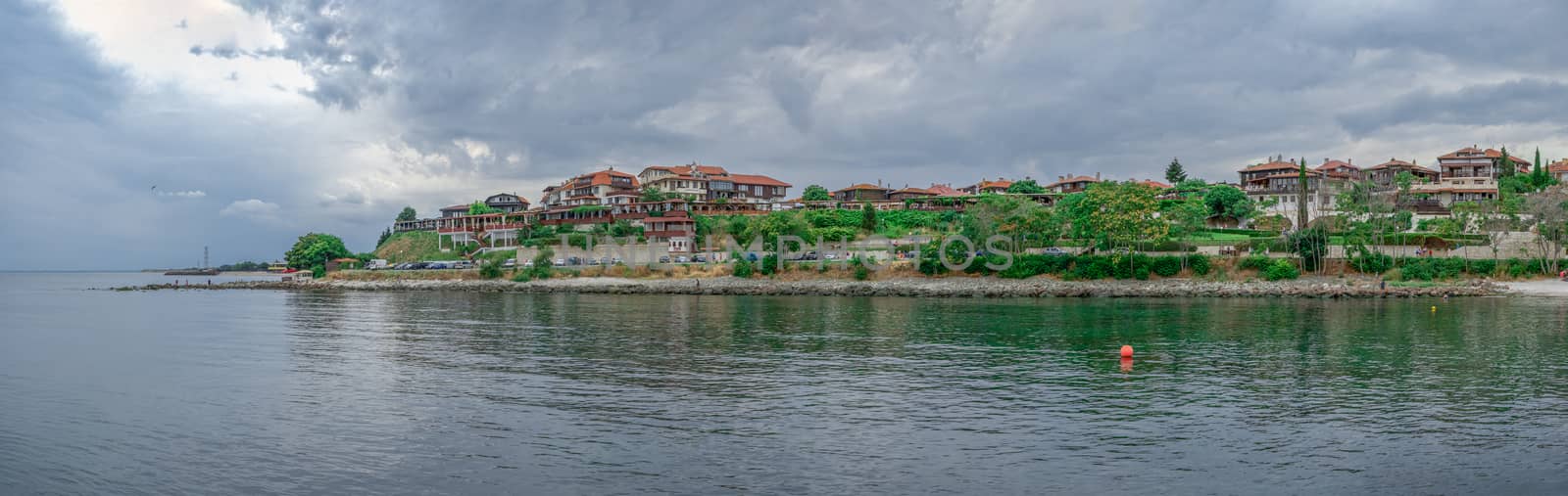 Nessebar, Bulgaria – 07.10.2019.  Embankment and Boulevard in the old town of Nessebar, Bulgaria, on a cloudy summer morning