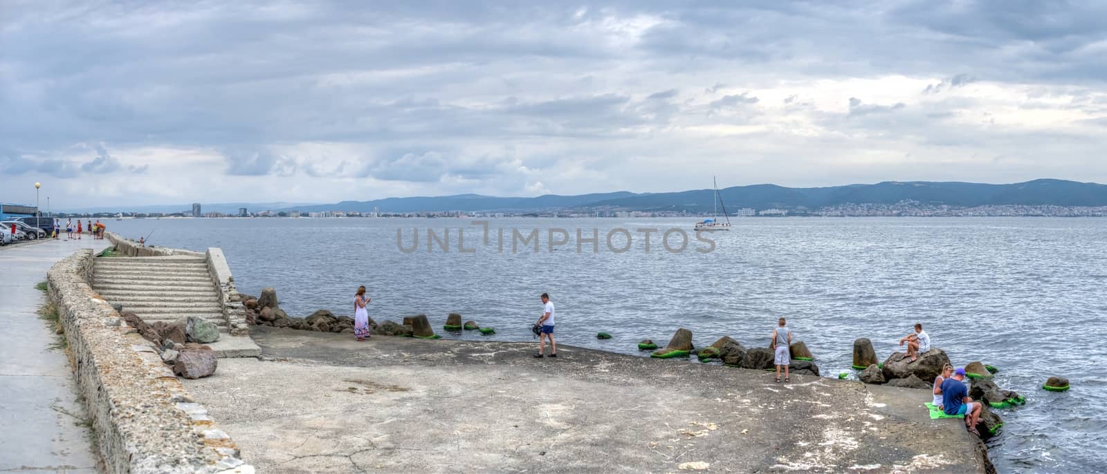 Nessebar, Bulgaria – 07.10.2019.  Embankment and Boulevard in the old town of Nessebar, Bulgaria, on a cloudy summer morning