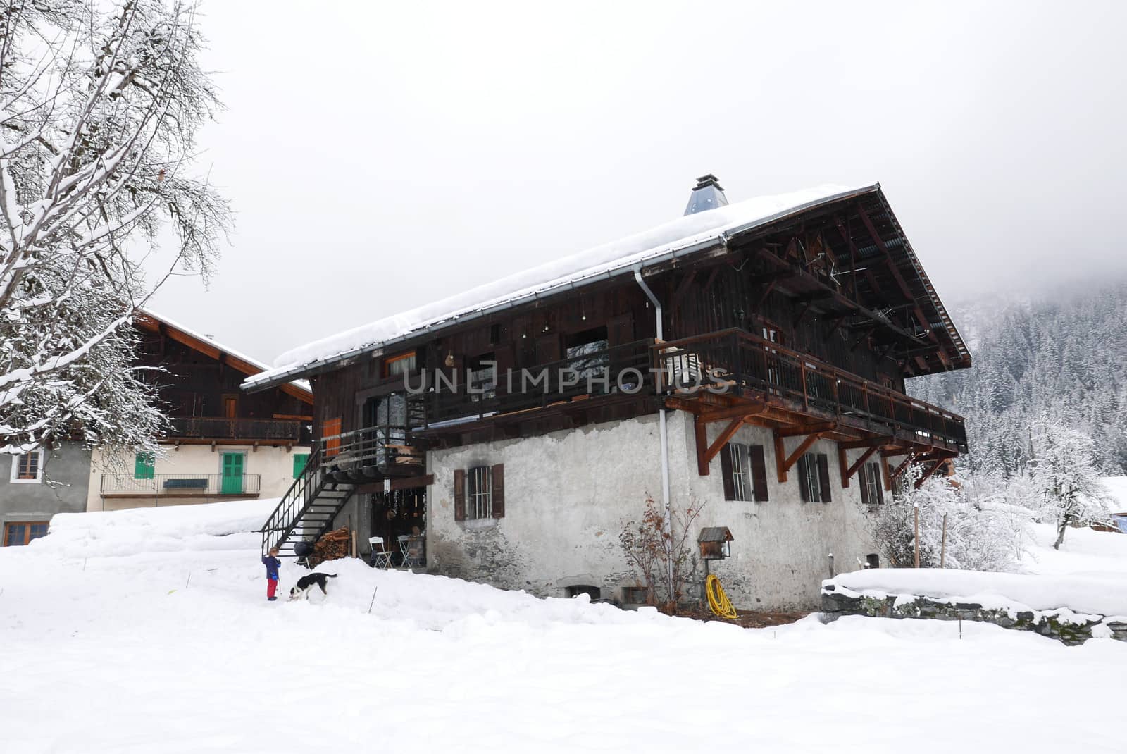 holiday at the foot of Mont Blanc in winter in the Chamonix Valley, France