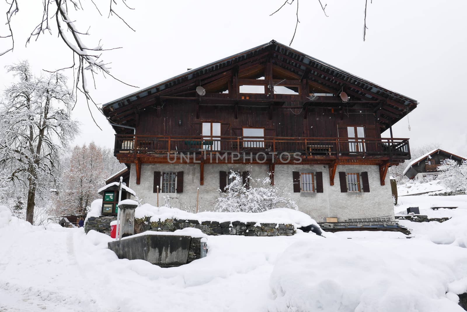 holiday at the foot of Mont Blanc in winter in the Chamonix Valley, France