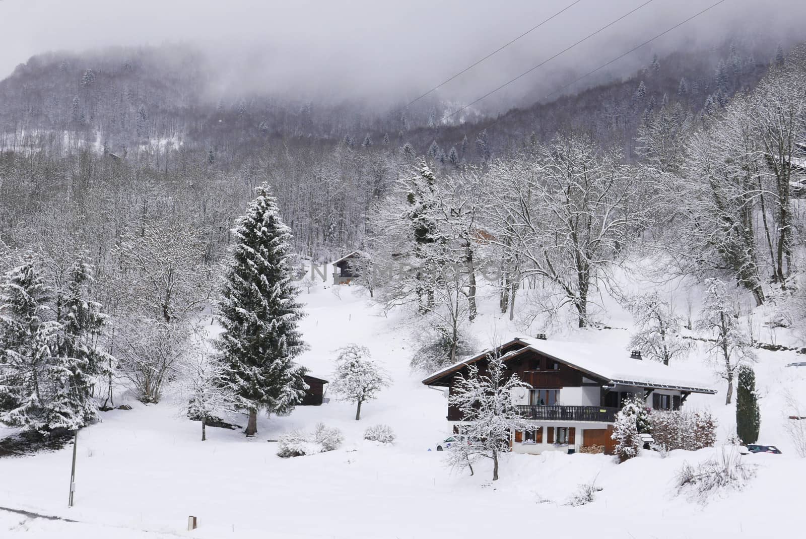 holiday at the foot of Mont Blanc in winter in the Chamonix Valley, France