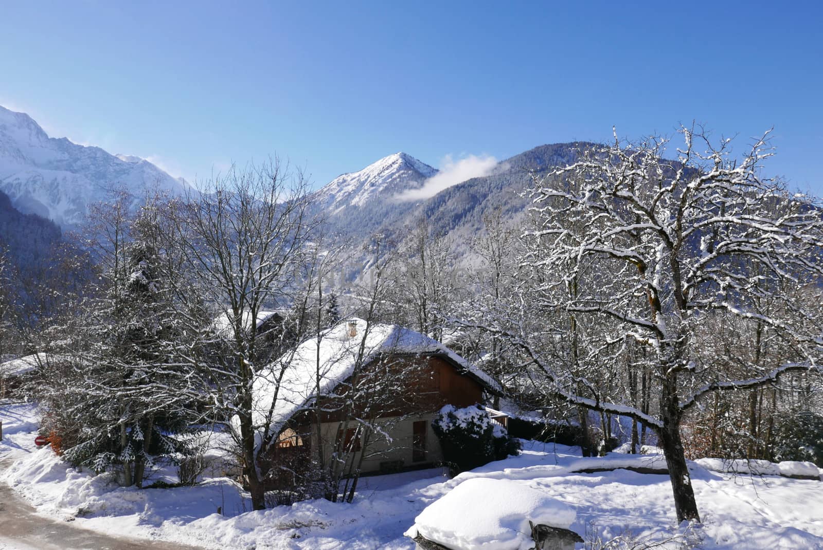 holiday at the foot of Mont Blanc in winter in the Chamonix Valley, France