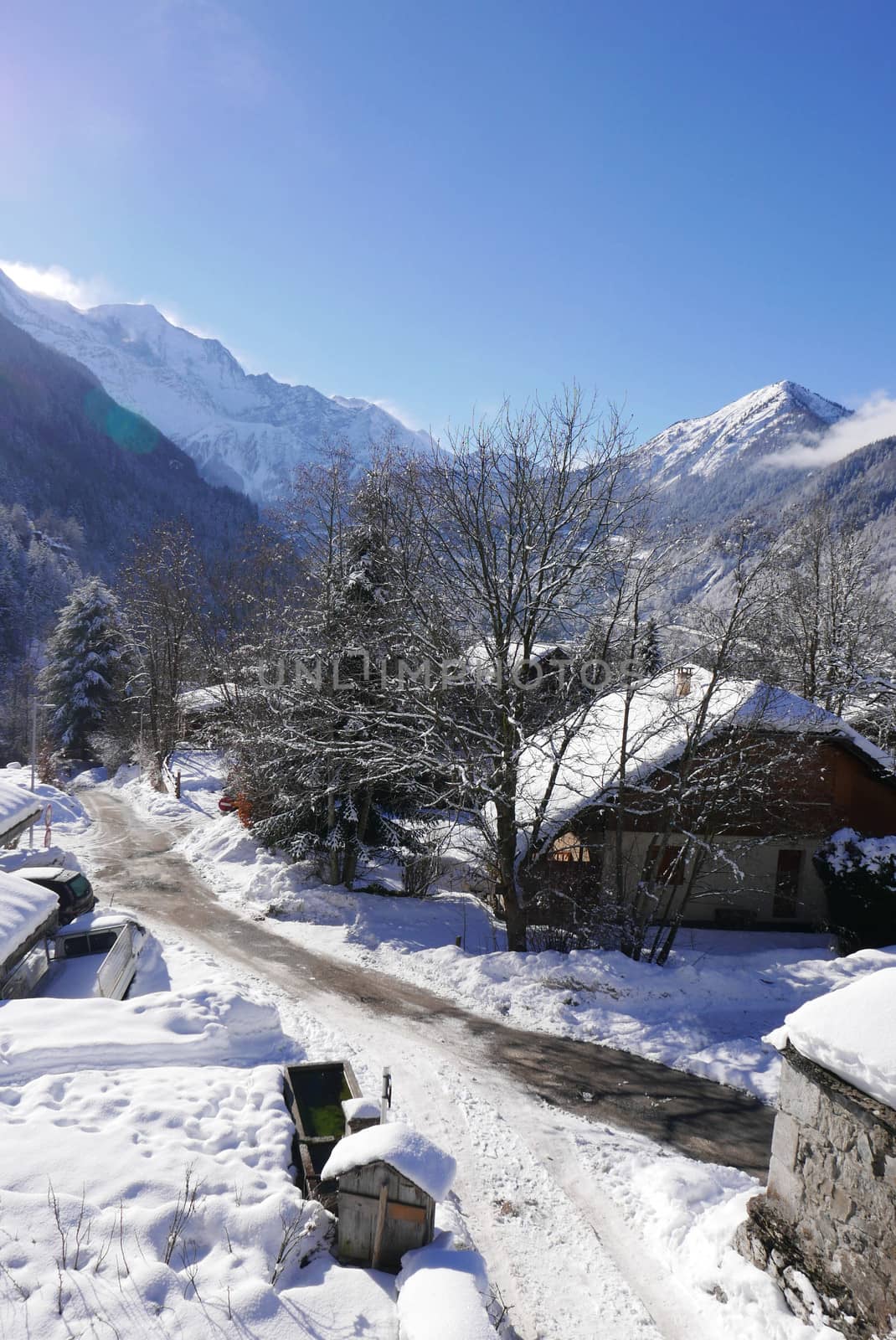 holiday at the foot of Mont Blanc in winter in the Chamonix Valley, France