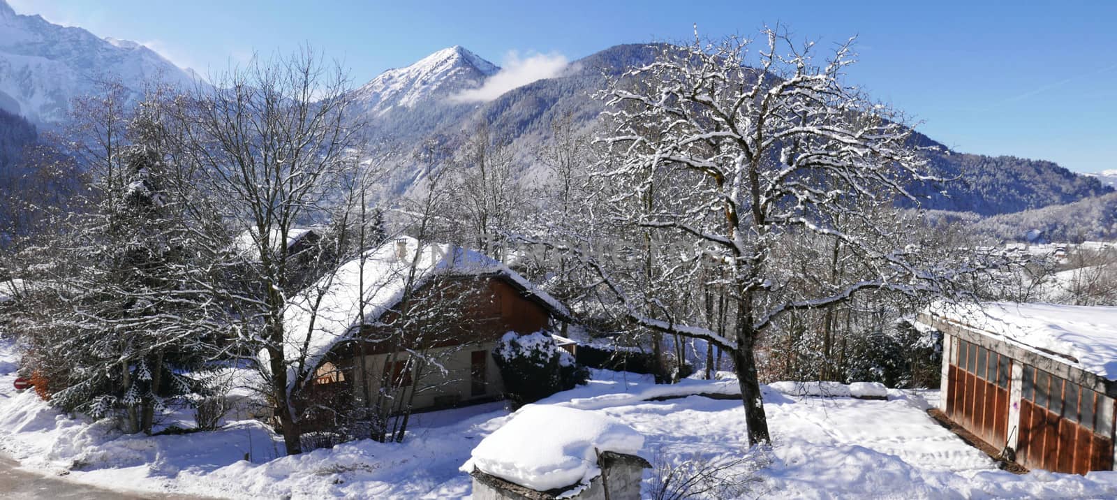 holiday at the foot of Mont Blanc in winter in the Chamonix Valley, France