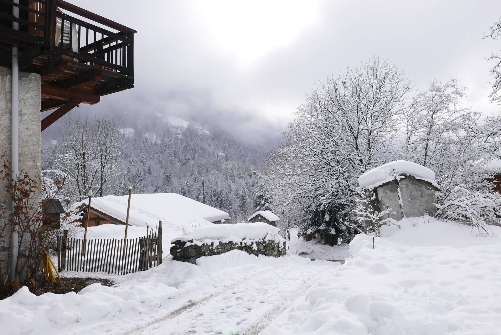 holiday at the foot of Mont Blanc in winter in the Chamonix Valley, France