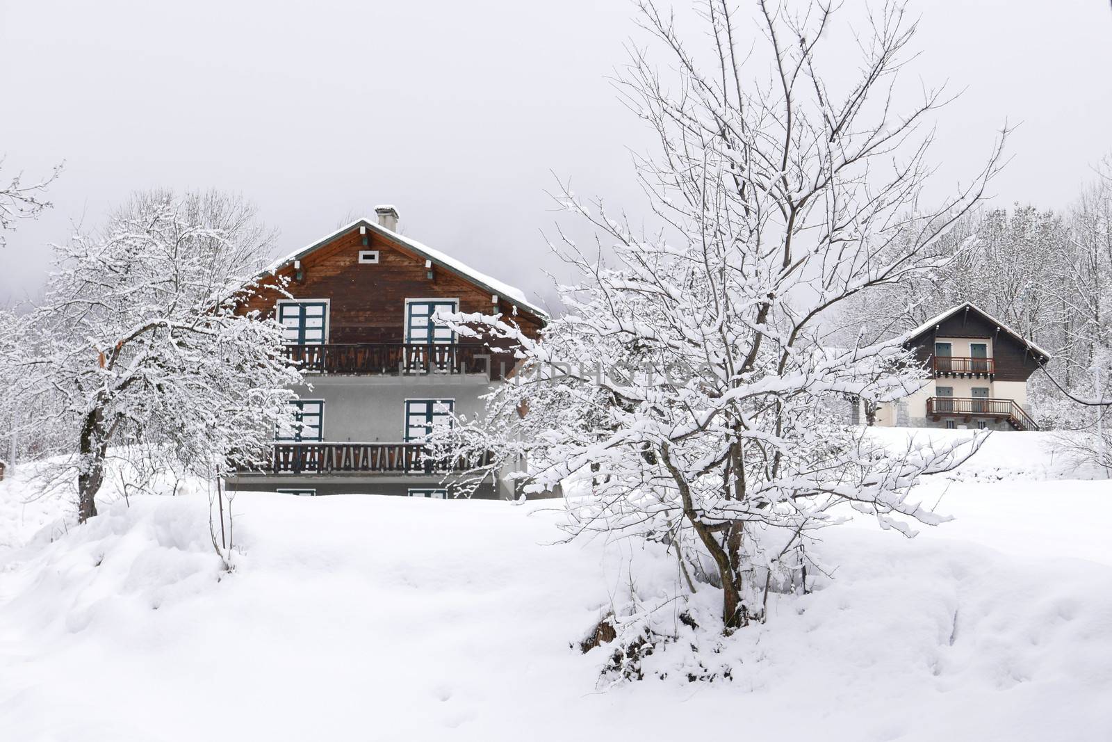 holiday at the foot of Mont Blanc in winter in the Chamonix Valley, France