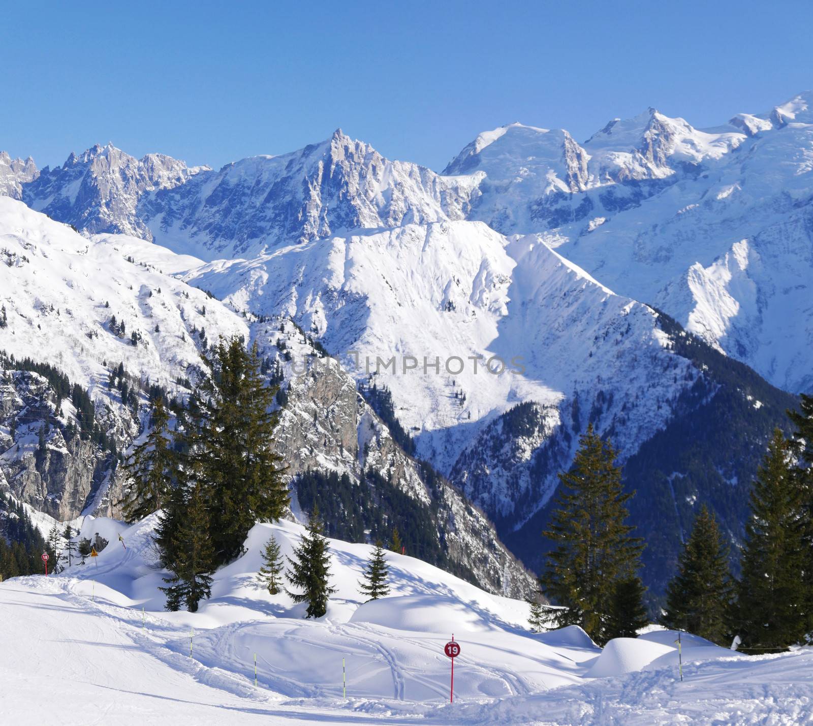 holiday at the foot of Mont Blanc in winter in the Chamonix Valley, France