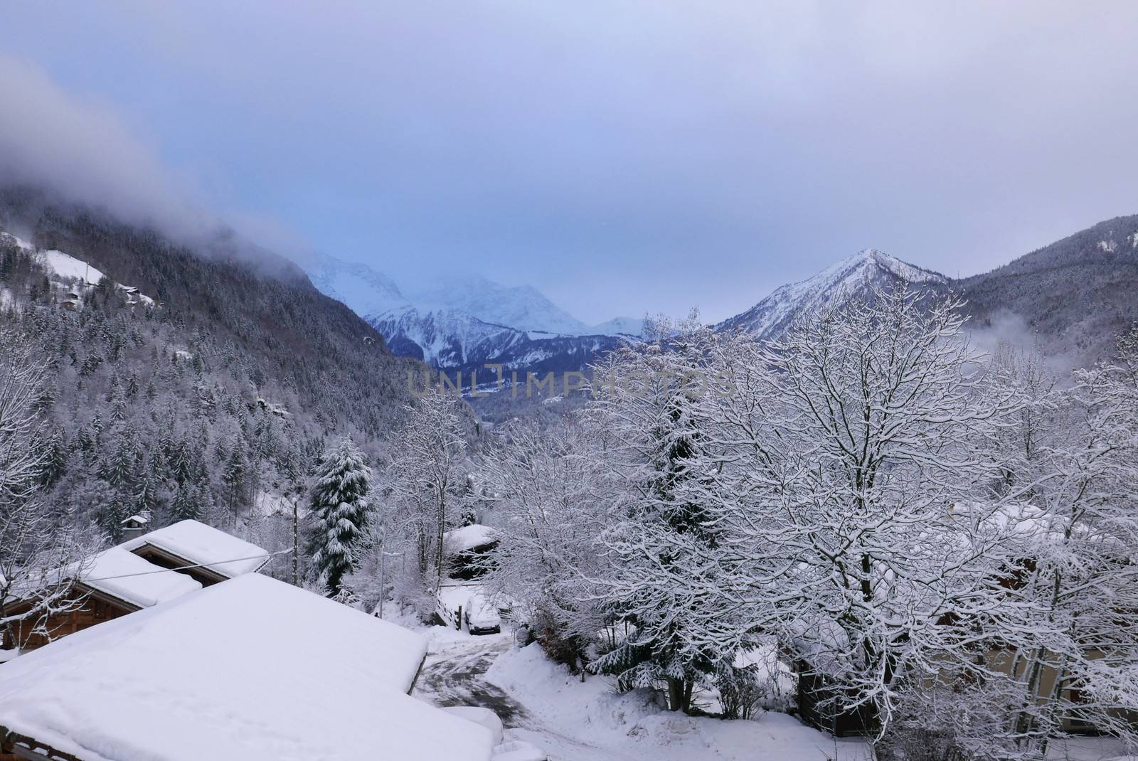 holiday at the foot of Mont Blanc in winter in the Chamonix Valley, France