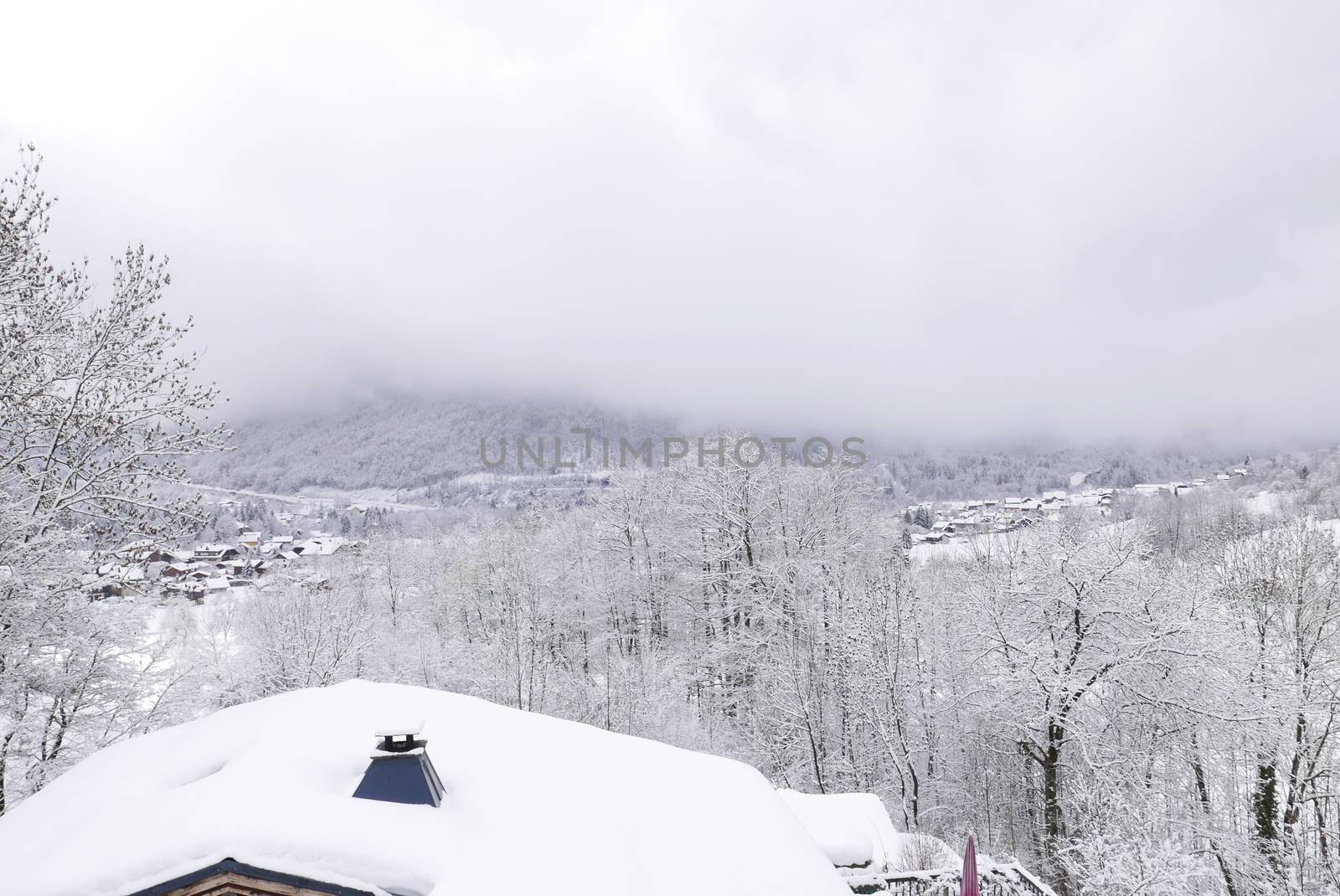 holiday at the foot of Mont Blanc in winter in the Chamonix Valley, France