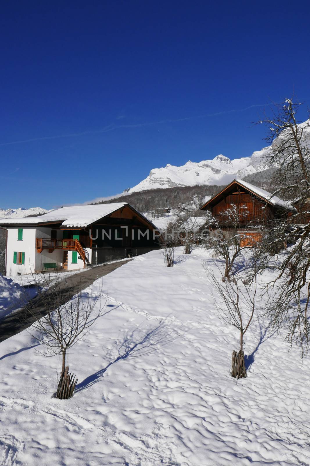 holiday at the foot of Mont Blanc in winter in the Chamonix Valley, France