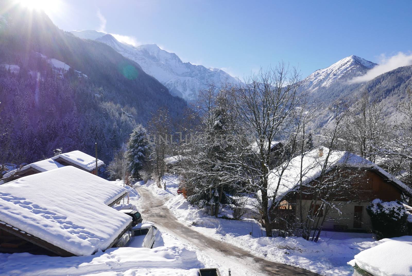 holiday at the foot of Mont Blanc in winter in the Chamonix Valley, France