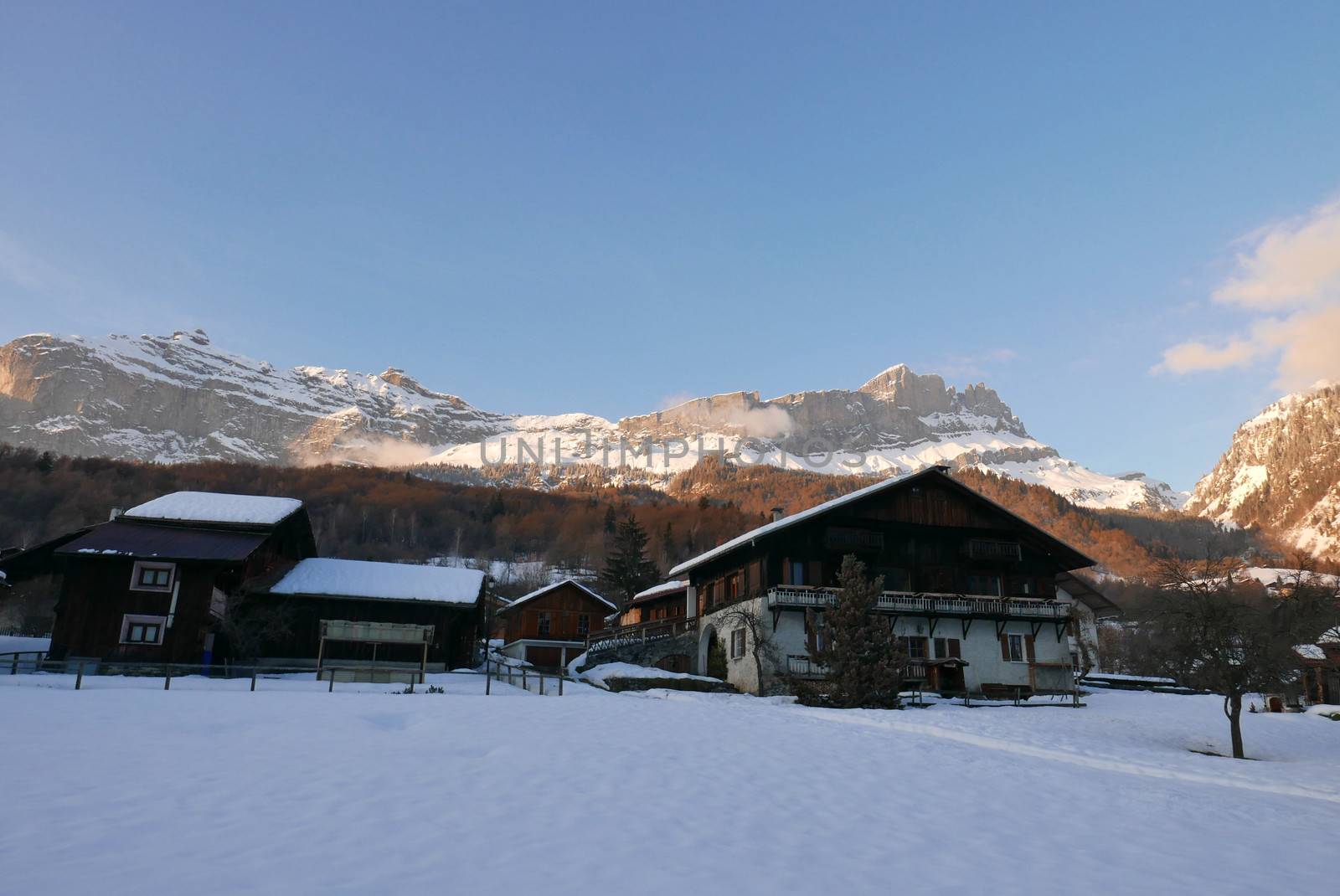 holiday at the foot of Mont Blanc in winter in the Chamonix Valley, France