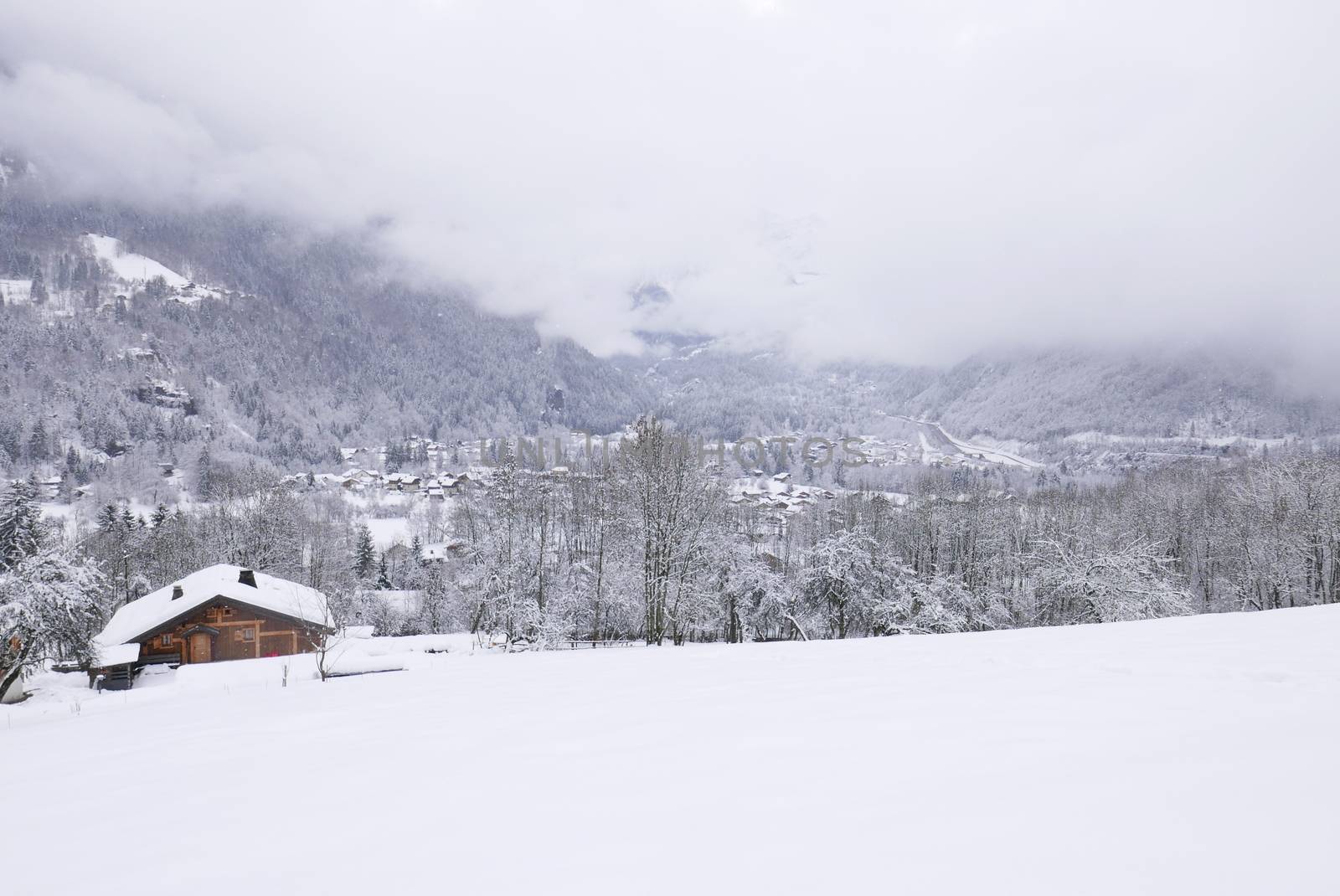 holiday at the foot of Mont Blanc in winter in the Chamonix Valley, France