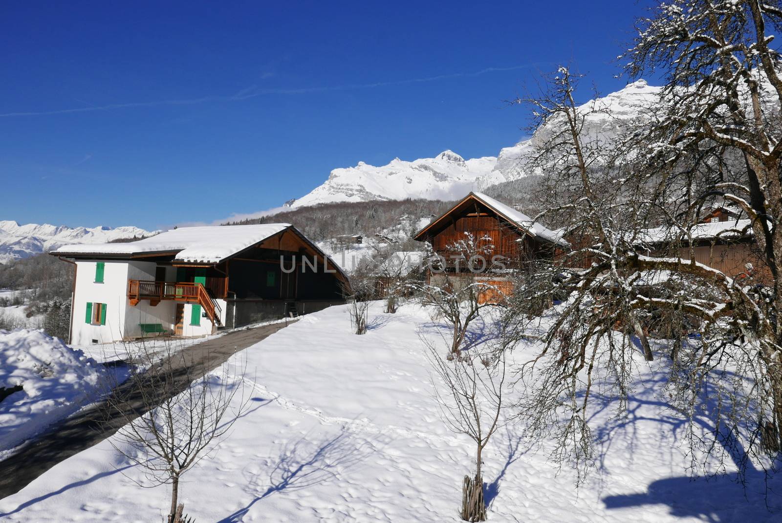 holiday at the foot of Mont Blanc in winter in the Chamonix Valley, France