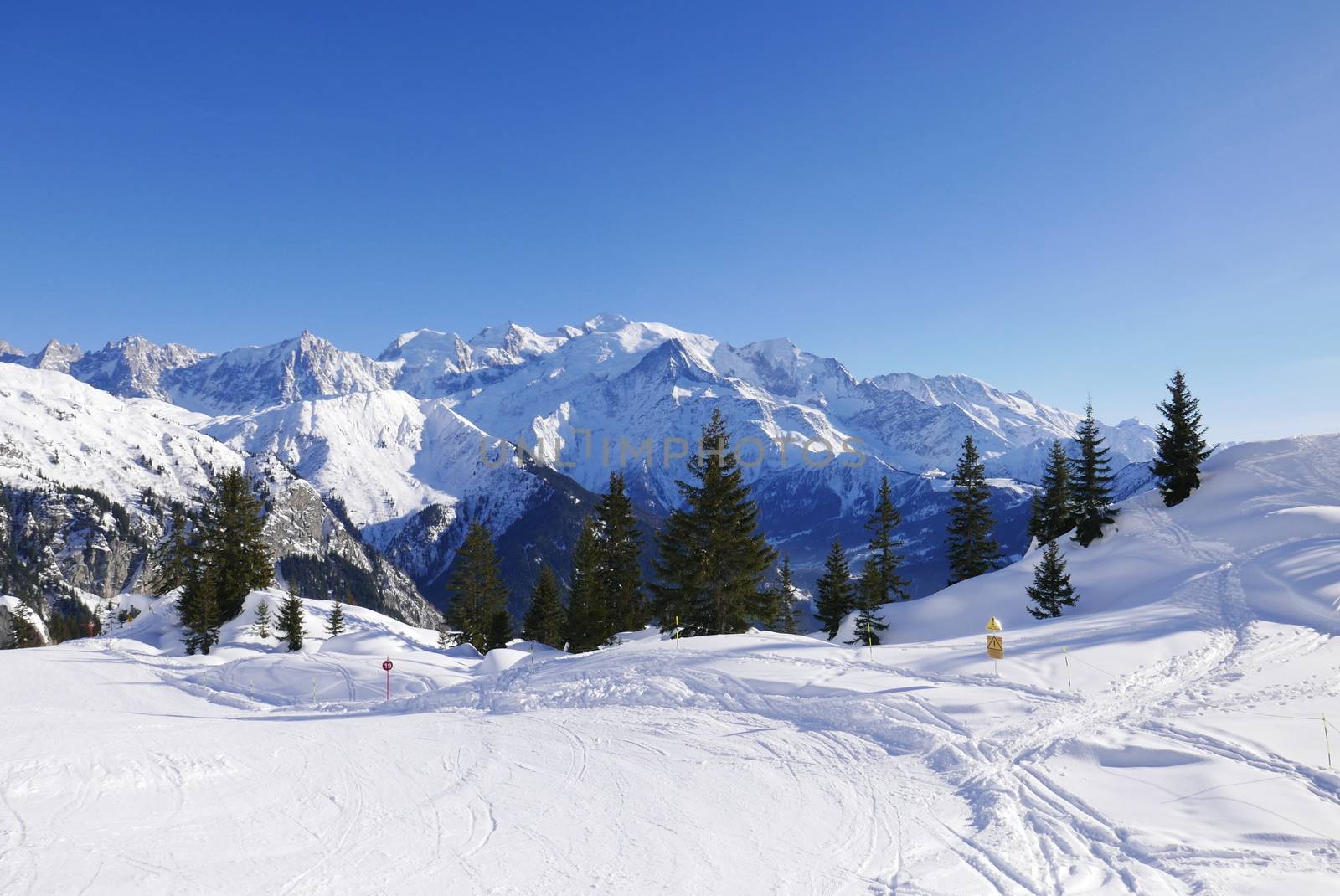 holiday at the foot of Mont Blanc in winter in the Chamonix Valley, France