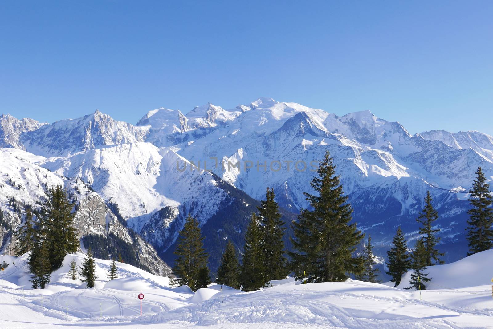 holiday at the foot of Mont Blanc in winter in the Chamonix Valley, France