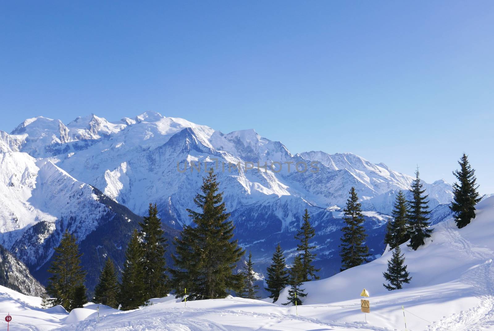 holiday at the foot of Mont Blanc in winter in the Chamonix Valley, France