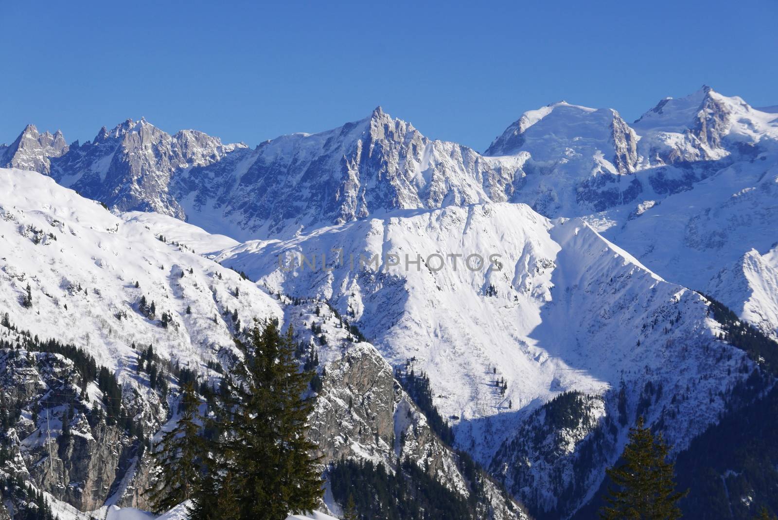 holiday at the foot of Mont Blanc in winter in the Chamonix Valley, France