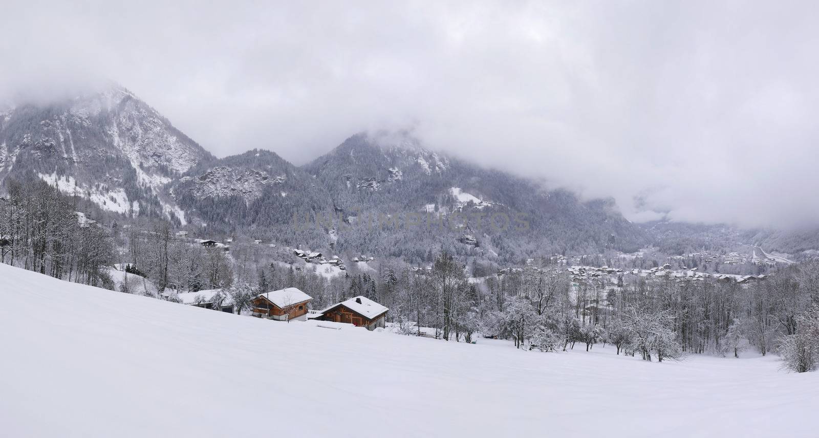 holiday at the foot of Mont Blanc in winter in the Chamonix Valley, France