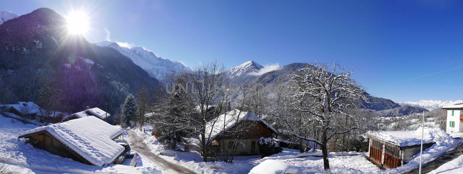 holiday at the foot of Mont Blanc in winter in the Chamonix Valley, France