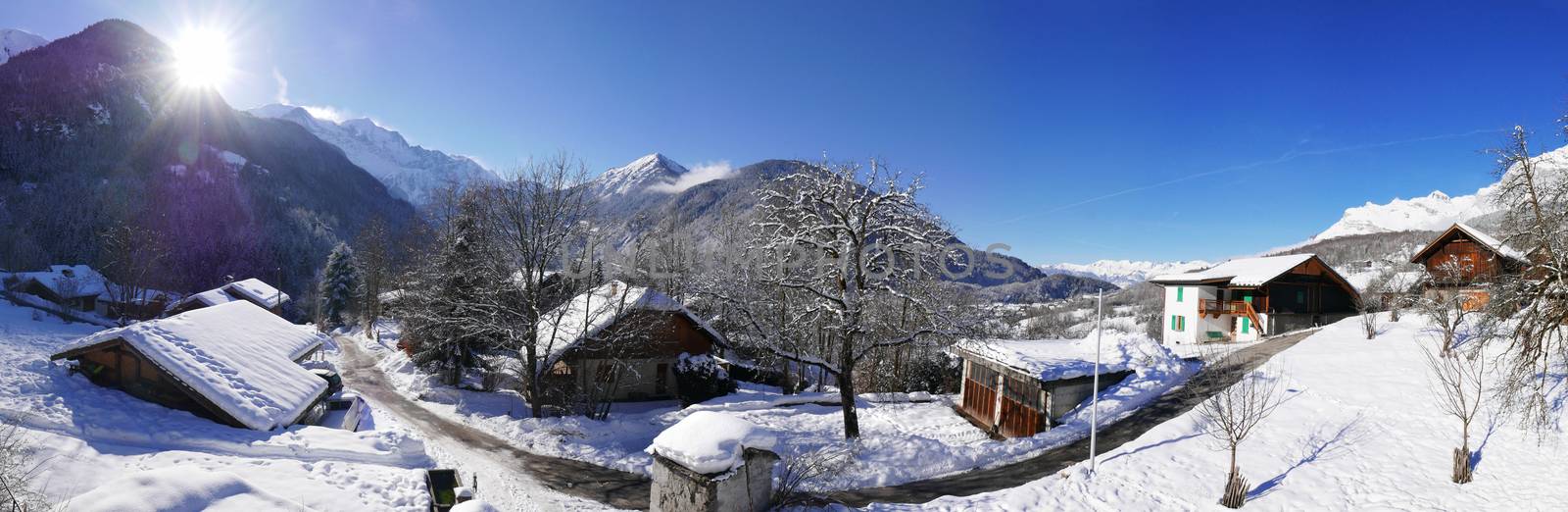 holiday at the foot of Mont Blanc in winter in the Chamonix Valley, France