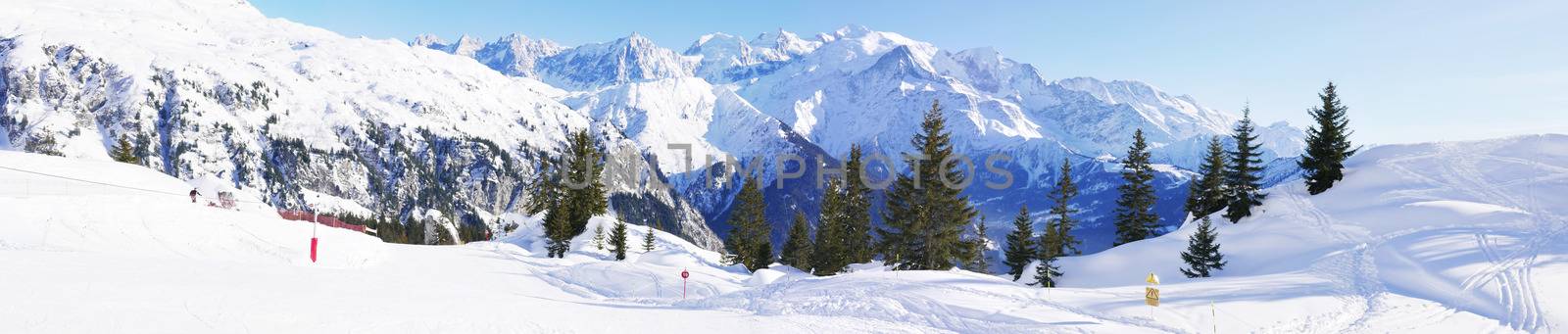 holiday at the foot of Mont Blanc in winter in the Chamonix Valley, France