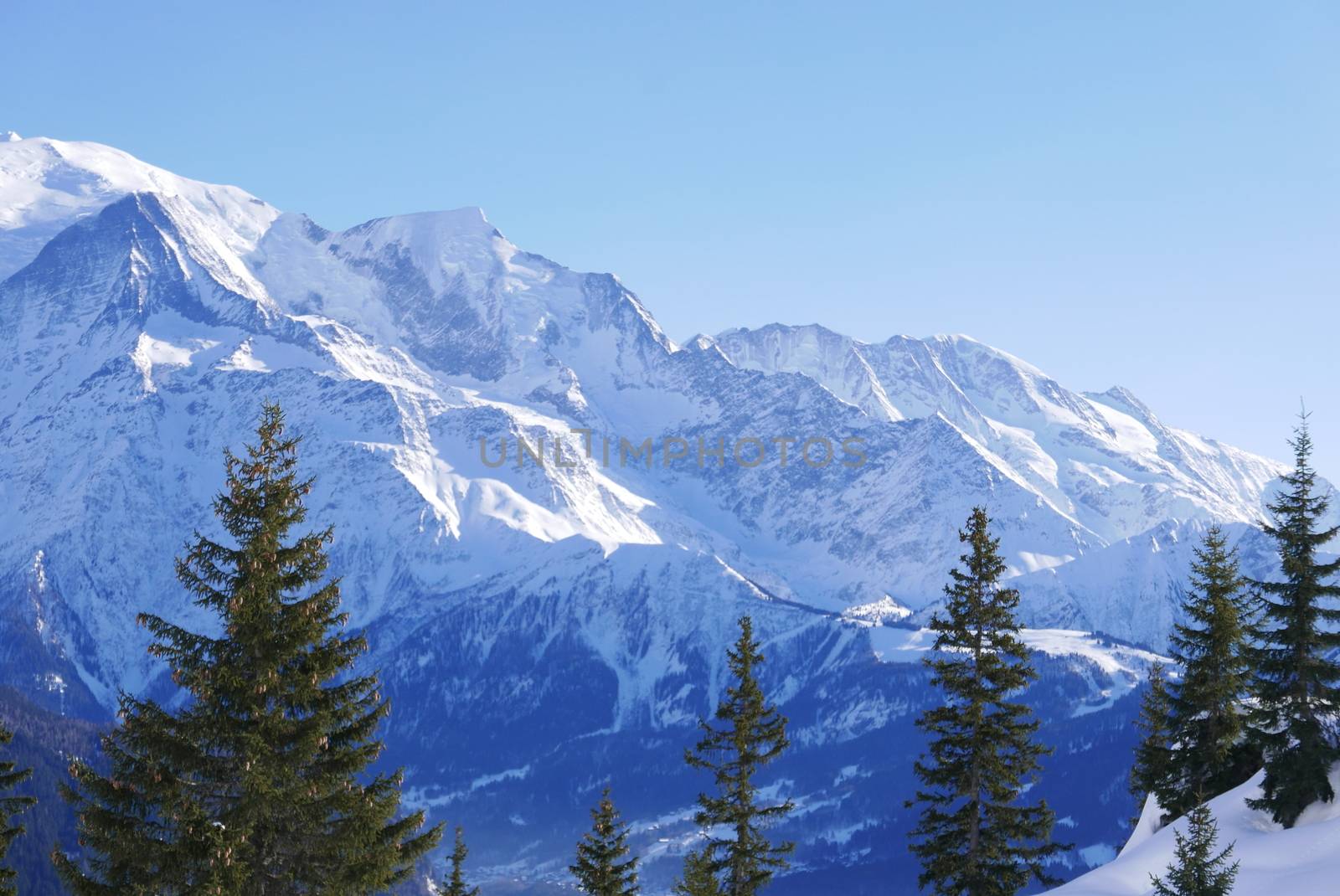 holiday at the foot of Mont Blanc in winter in the Chamonix Valley, France