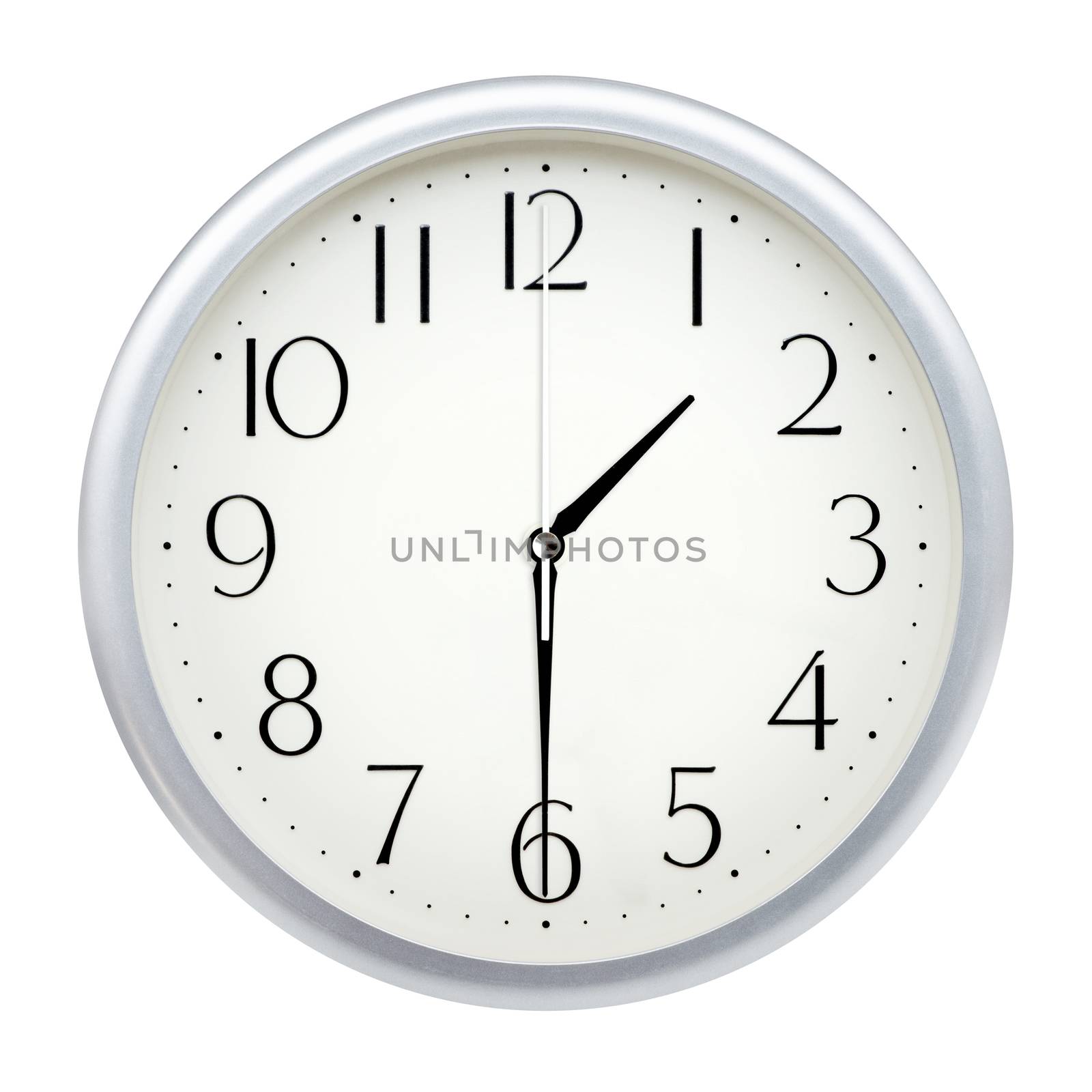 Analog wall clock isolated on white background.