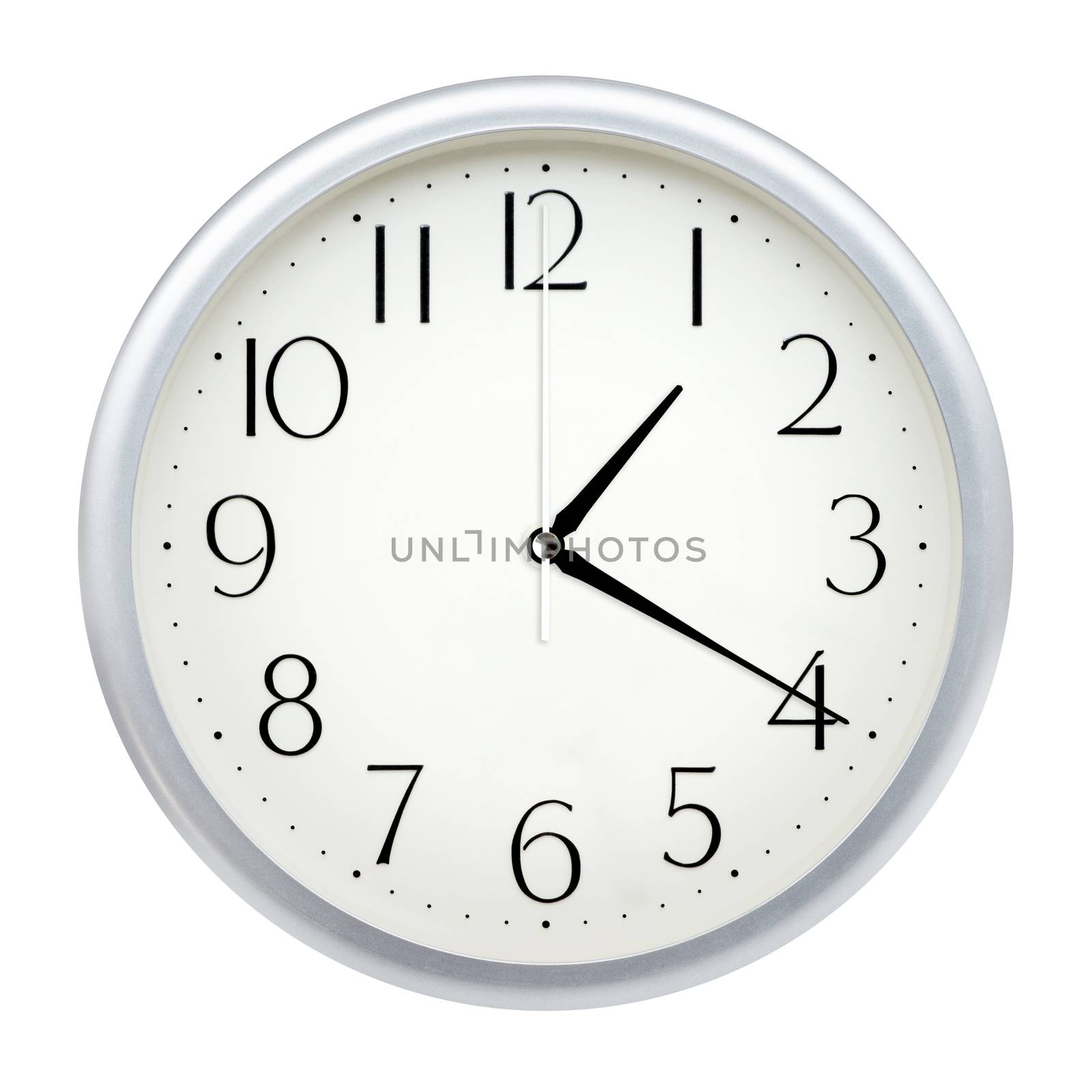 Analog wall clock isolated on white background.