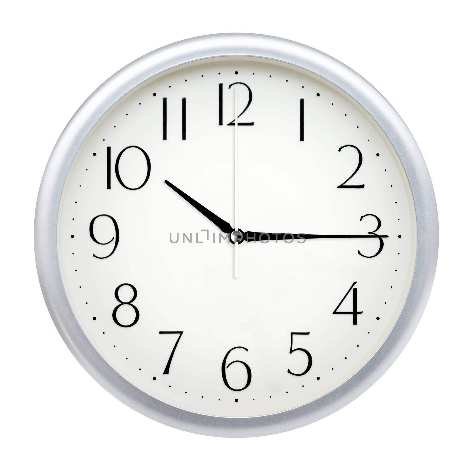 Analog wall clock isolated on white background.