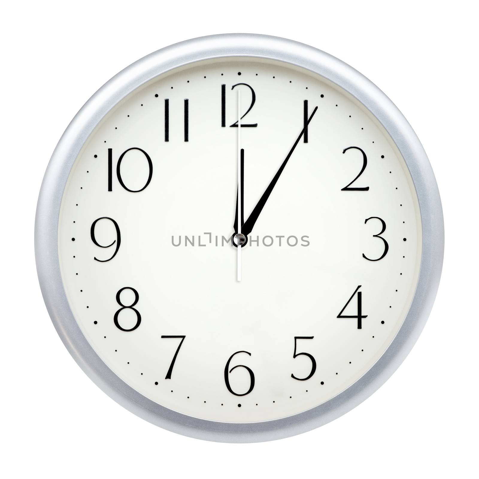 Analog wall clock isolated on white background.