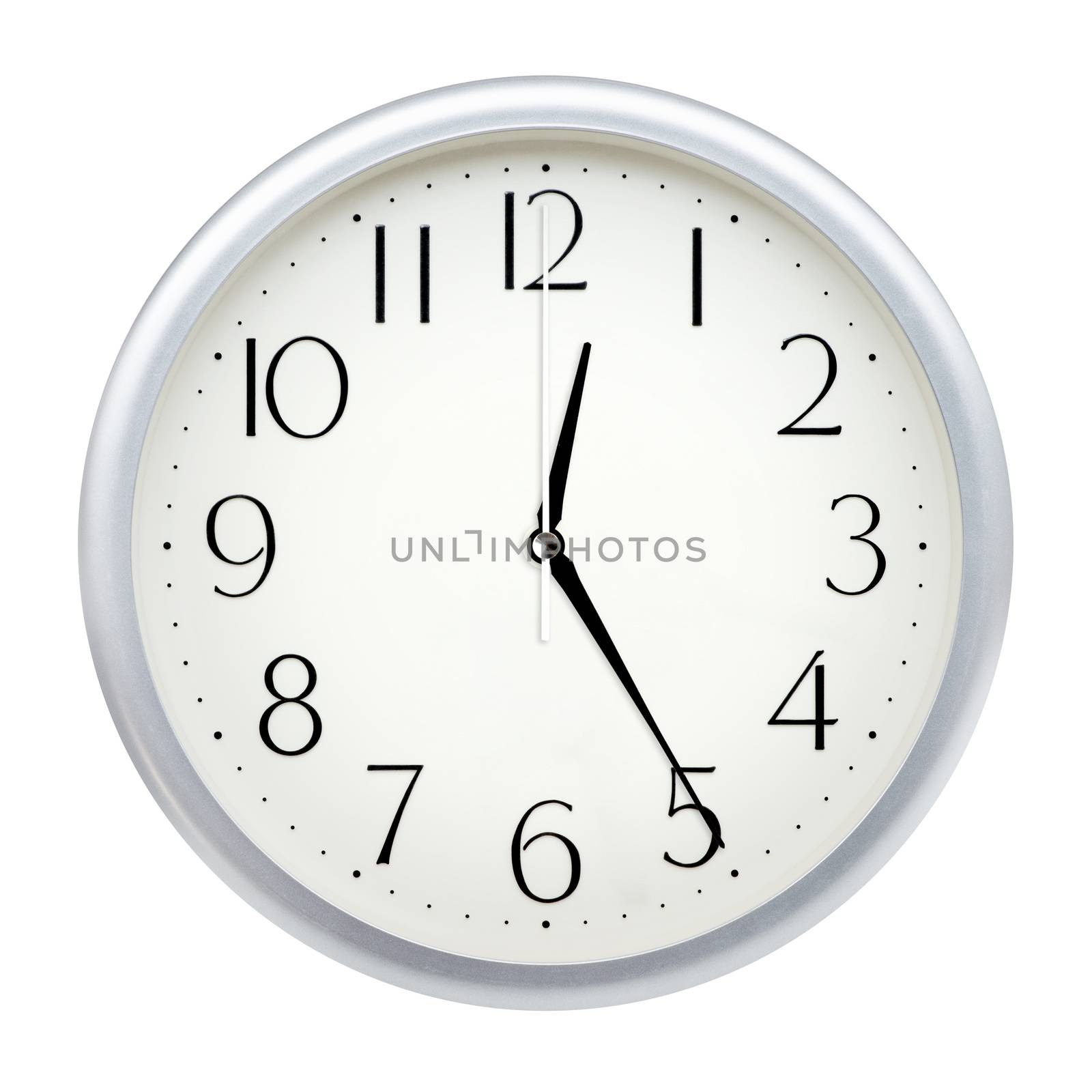 Analog wall clock isolated on white background.